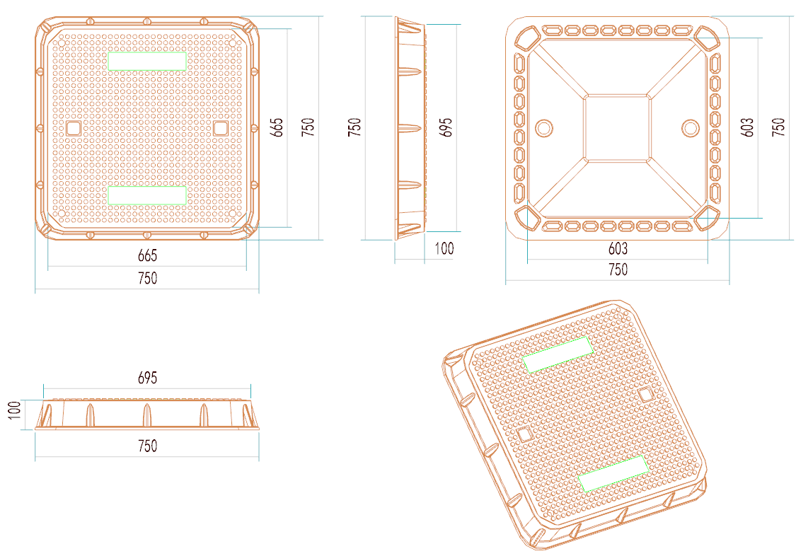 Couvercle de trou d'homme carré d400