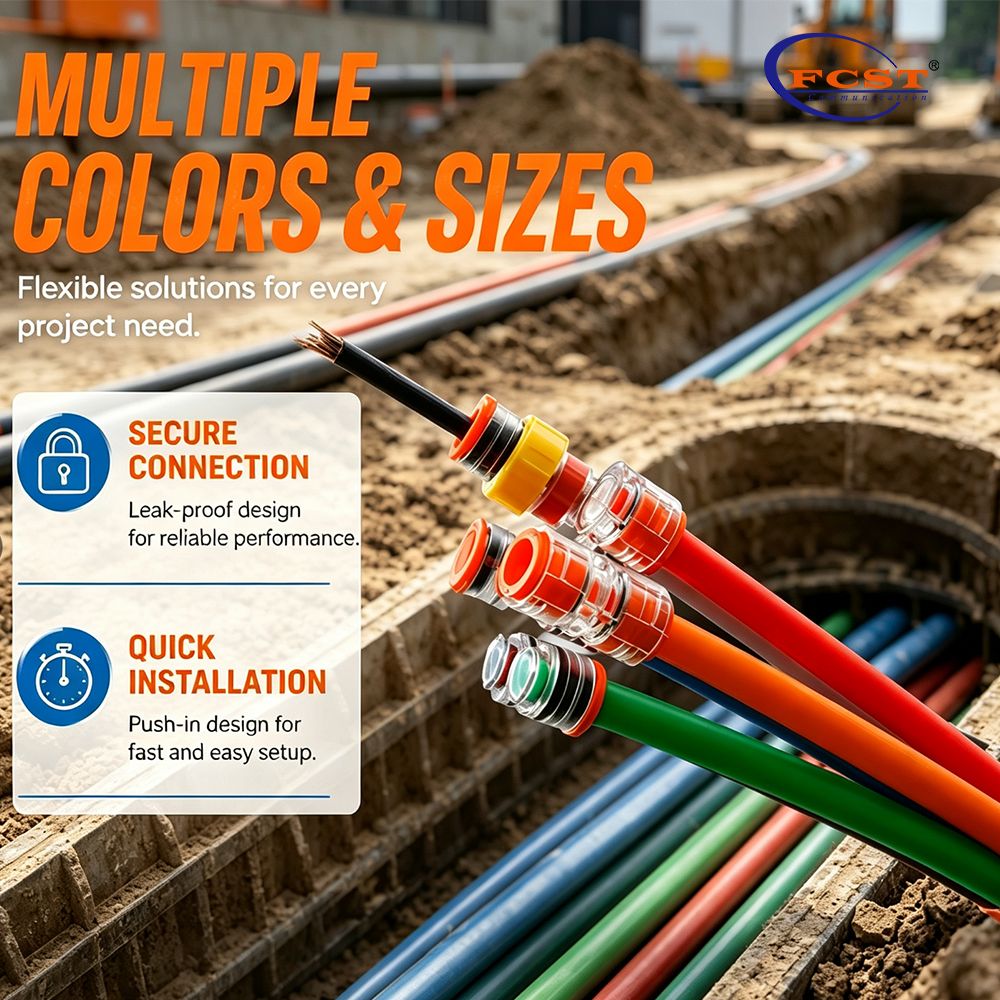 Connecteur droit pour microducs à enfouissement direct IP68 FCST-15JDB-SC pour systèmes de fibres soufflées à l'air